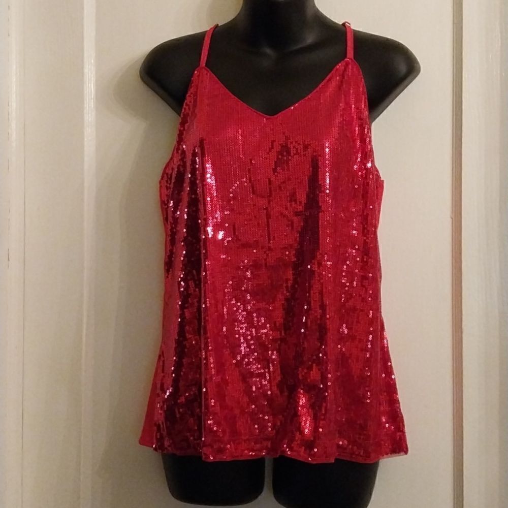 NWT GRACE KARIN Women's Sleeveless Sparkle Shimmer Sequin Tank Top Red Size M